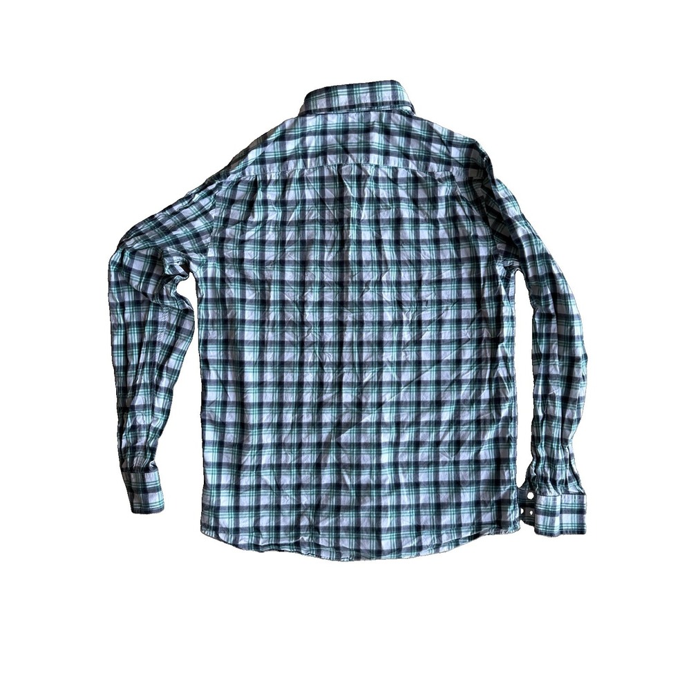 Old Navy The Classic Shirt Teal/White Check Button-Down Long Sleeve Button-Up M - Picture 4 of 8